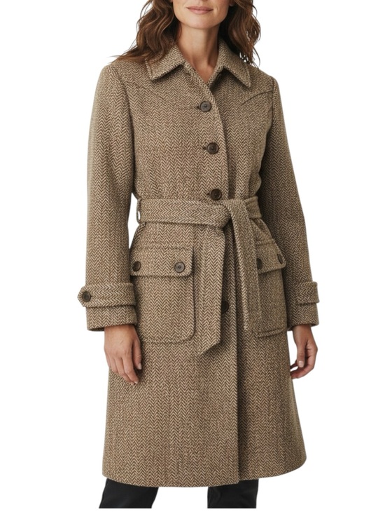 LOFT Jackets & Blazers - LOFT Trench‎ Coat Herringbone Tweed Belted in Brown Size 6P